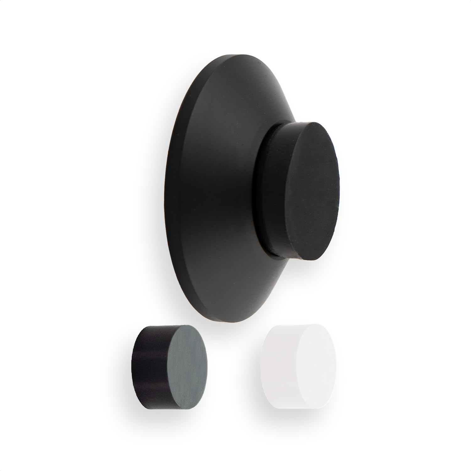 EVI Herrajes | Doorstop for Wall Placement | 45 x 17 mm | Stainless Steel Black Lacquered | Black and White Rubber Included | Adhesive Installation or with Screw