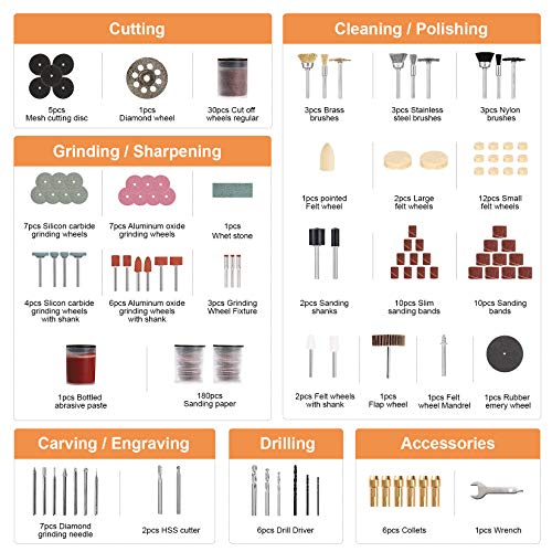 Rotary Tool Accessories Kit, Ginour 318 Pcs 1/8-inch Diameter Shanks Universal Fitment for Cutting, Grinding, Sanding, Sharpening, Polishing, Engraving, Drilling, Cleaning - Thumbnail 2