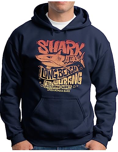 Hoodie Shark Surfing Long Beach California OM3 Homme Bleu Marine XXL