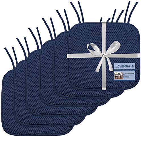 H.VERSAILTEX Premium Chair Cushions Memory Foam Chair Pads 6 Pack - 16x16 Inch Thick Soft Seat Cushion Pads Non Slip with SBR Backing and Straps - Durable Mats Pads for Lounge, Kitchen, Navy