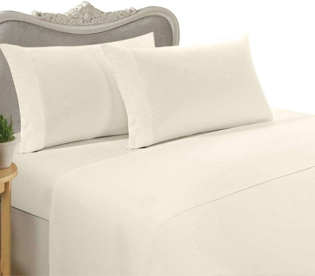 Egyptian Bedding Luxurious 300 Thread-Count, King Pillow Cases, Ivory Solid, Set of 2