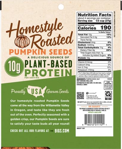 BIGS Simply Salted Homestyle Roast Pumpkin Seeds, Keto Friendly Snack, Low Carb Lifestyle, 5 oz Bag