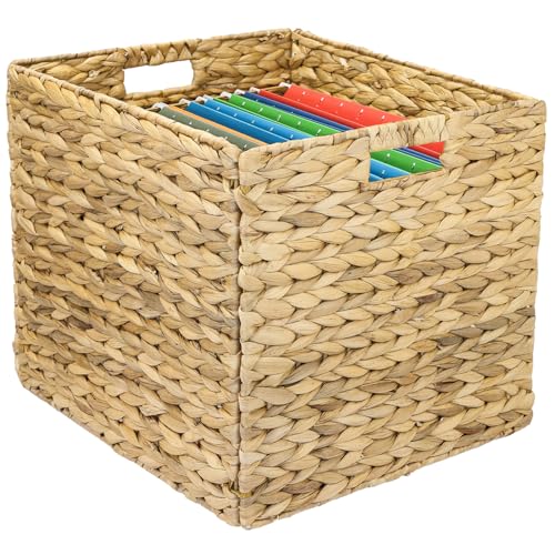 HMF Panier de Rangement pour Dossiers Suspendus A4, Panier Jacinthe d’Eau Compatible KALLAX avec Poignées | 33 x 38 x 32 cm | Naturel