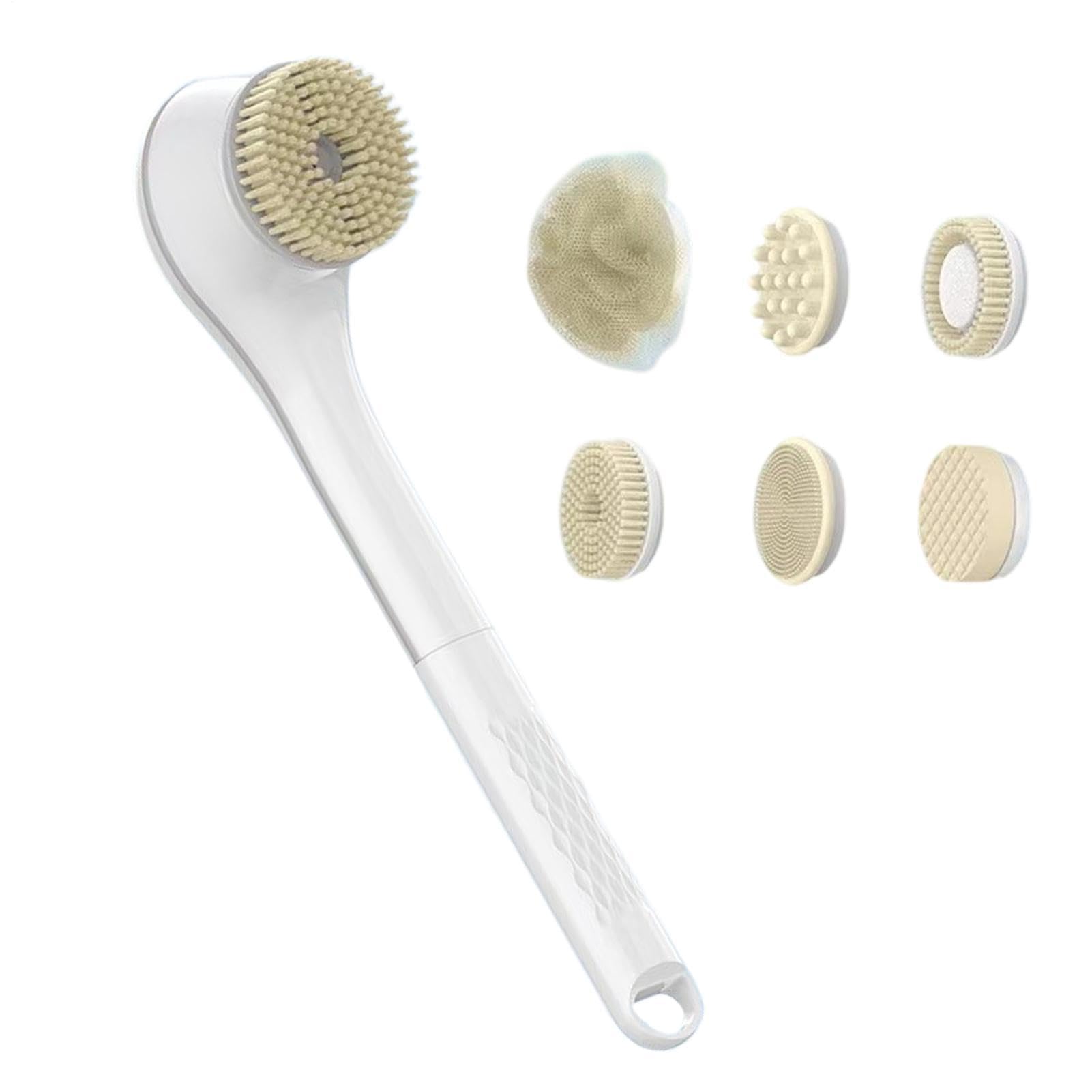 Cepillo Exfoliante De Espalda Eléctrico 6 Cabezales Reemplazables, Limpieza | Mango Largo Exfoliante De Ducha para Mujeres Hombres Brazos Hombros Piernas Pies el Hogar y