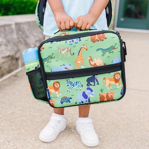 Image of Wildkin Kids ECO rPET Insulated Lunch Box - Keeps Food Hot or Cold, Easy-Clean Lining, Mesh Pockets & BPA-Free - Boys & Girls, Ideal for School, Travel & Daycare - Wild Animals