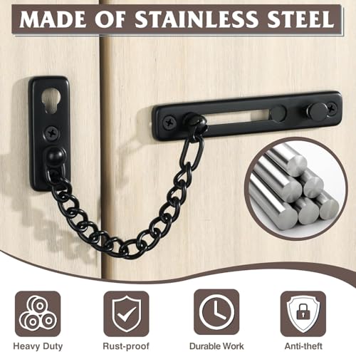 Image of DRUCILA 1Pcs Security Door Chain Lock Sturdy Door Lock Latch for Inside Door Stainless Steel Hotel Door Lock with Spring Button Door Locks for Kids Safety.(Chain Door Lock)