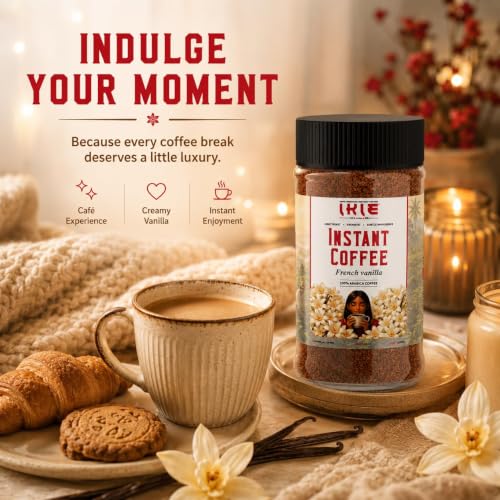 Image of IKIE Vanilla Instant Coffee Powder 100g (Pack of 2) | 100% Arabica Freeze-Dried | Natural Vanilla Flavour | No Chicory | Rich & Smooth Taste