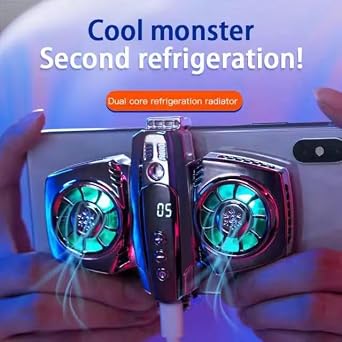 Phone Cooler for Tiktok Live Streaming, Mobile Gaming.Fast Cooling Cell Phone Refrigerator with Customized RGB Lighting, LED Temperature Display,Dual core Cooler