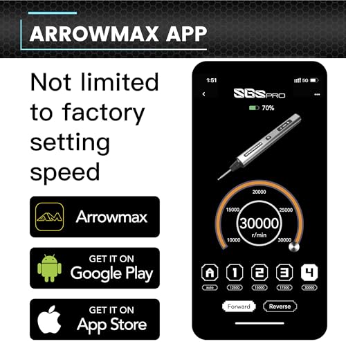 AM ARROWMAX Mini Engraving Pen, Rotary Tool with 42 Bits, Aluminum Case, Smart Motion Control, OLED, APP, Magnetic Charger, Tool Bag, Engraving Pen for Jewelry, Wood, Glass, Carving (SGS PRO Plus)
