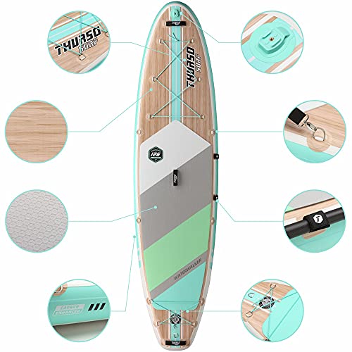 Thurso Surf Inflatable Stand Up Paddle Board All-Around Sup Waterwalker 126 10'6×31''×6'' Deluxe Package | Carbon Shaft Paddle | Roller Backpack | Dual Chamber Pump | Coiled Leash (Turquoise) #TOP2