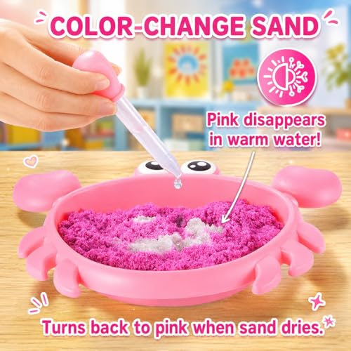 Image of Carolart Mini Crab Sandbox, Sensory Bin with Color Changing Sand | Ocean sensory kit with sensory balls and tools, ocean sensory play toy, gift for boys girls ages 3-8