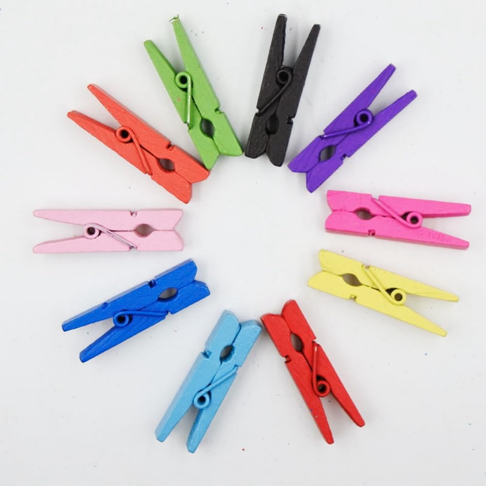 Hshenjhu 100 stuks houten knijpers, 7,2 cm, kleurrijke natuurlijke
