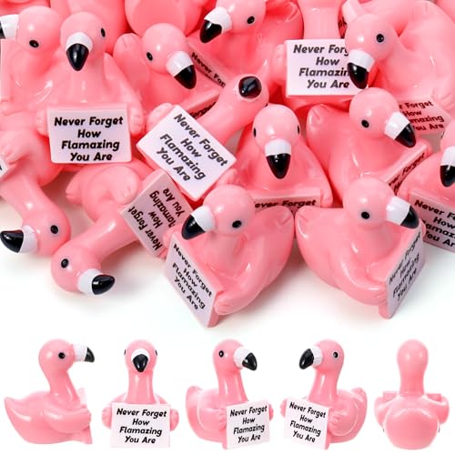 GGSTDDUP 32pcs Positive Mini Flamingo Figurines - Cute Emotional Tiny Animals Flamingo Decorations Inspirational Motivational Gift with Encouragement Words for Colleague Staff Teacher