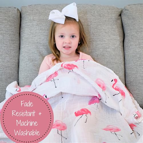 Image of LollyBanks Muslin Swaddle Blankets, 100% Cotton Baby Swaddle Blanket for Girls, Soft and Large 47 x 47 Inches Newborn Swaddle, Breathable Baby Receiving Blankets, Registry (Flamingo Print)