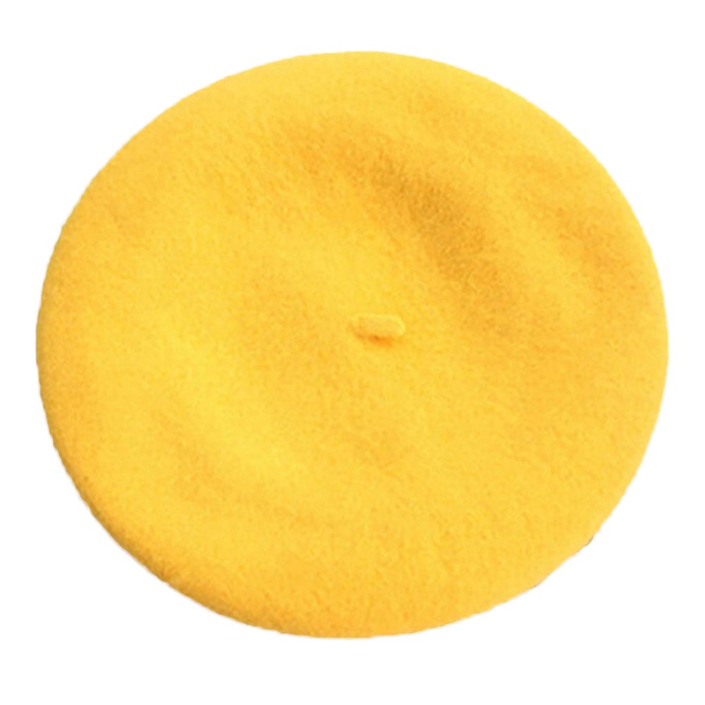 Gemini_mall Women's Yellow Gemini_mall® Plain Beret Hat Wool French Beret Winter Autumn | Girls Fashion Hats (Yellow)
