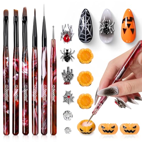 Gelab cosmetics LLC Beetles Gel Polish Nail Art Brushes, 6 Pcs Fingernail Art Design Pens, Wood Alloy Handle, Dotting Pen Clean Up Liner French Nail Brush Set, DIY Manicure Tools