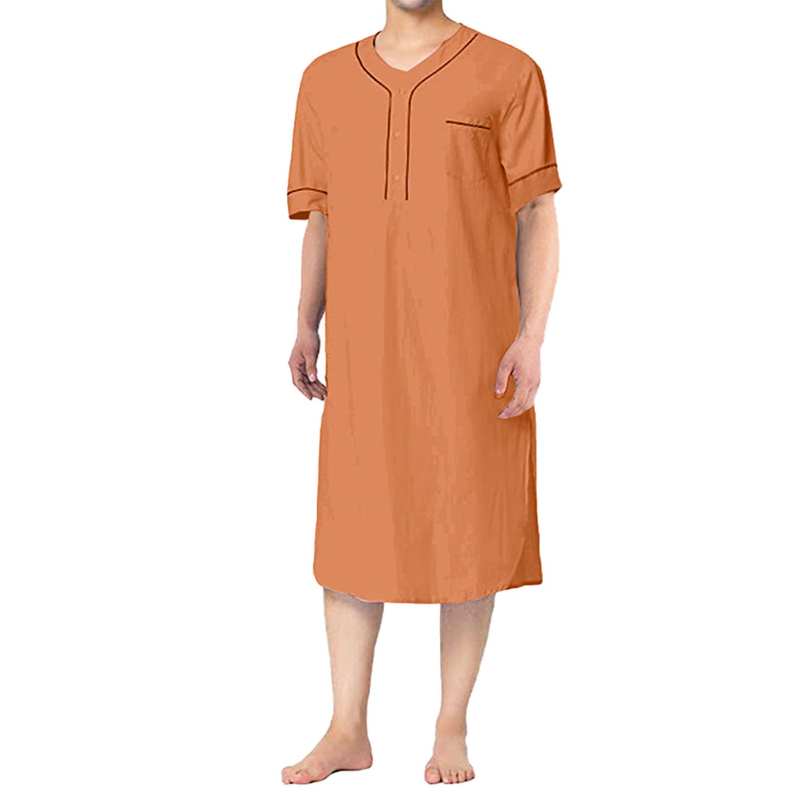 Mioteq Men's Orange Nightshirt Short Sleeve Cotton Nightgown Loose Comfy Sleep Shirt Soft Nightgown Housecoat S-Xxxl,,Xl