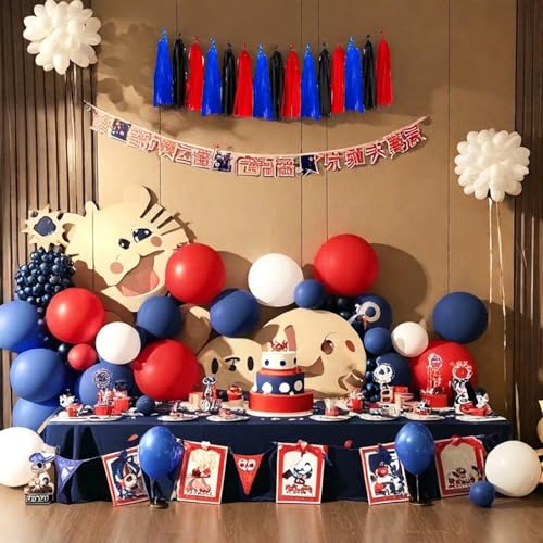 Image of Red Blue and Black Tassel Garland Banner Paper Tassels for Birthday Party Decorations,Pack of 15