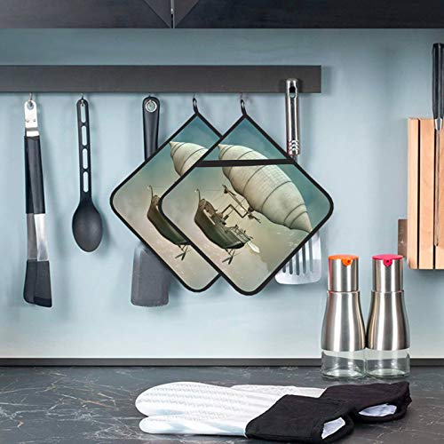 Funny 3D Steampunk Hot Air Balloon Kitchen Sets Heat Resistant Heat Resistant Pot Holders 2 Pcs Oven Pot Holders 8×8 Inch For Cooking And Baking #TOP5