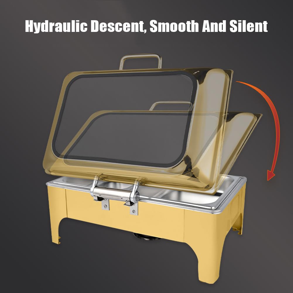 Scaldavivande in acciaio inox, 9 l, coperchio in vetro idraulico, facile da pulire con finestra di visualizzazione, ideale per ristoranti, hotel, feste, riscaldamento alimentare