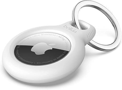 Belkin AirTag Case Secure Holder with Key Chain for Apple Air Tag Protective Cover with Advance Scratch Resistance – White Colour (F8W973)