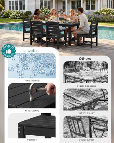 Image of SERWALL Patio Dining Sets for 10 Person, HDPE Dining Set with 2 Tables, 8 Armless Chairs and 2 Armed Dining Chairs, Black