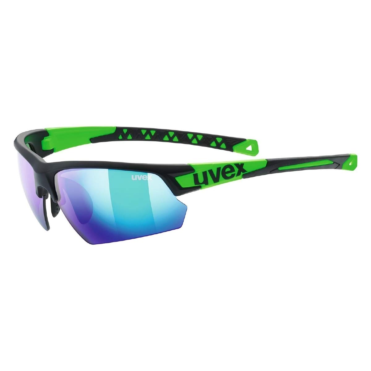 uvex sportstyle 224, gafas deportivas unisex, de espejo, comodidad sin presión y sujeción perfecta, black matt green/green, one size