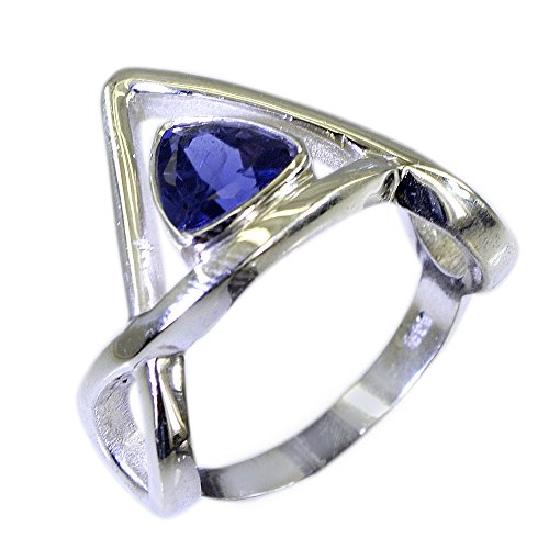 Bague iolite naturelle argent femme forme trillion taille lunette de H à Z