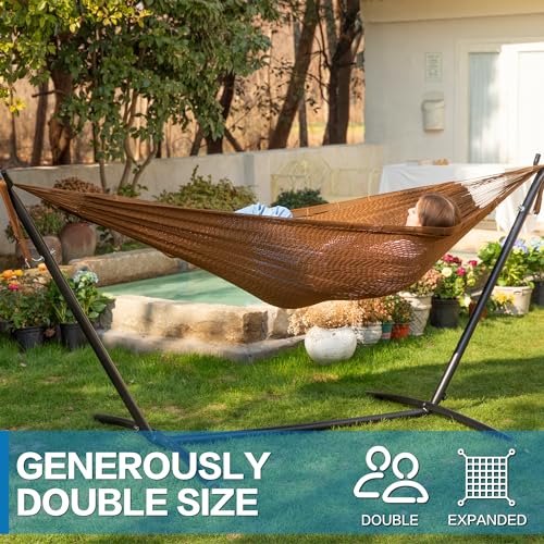 Image of PNAEUT Double Hammocks with Stand for Outside, Portable Space Saving Heavy-Duty Steel Stand for Indoor Outdoor Patio (Mayan Desert)
