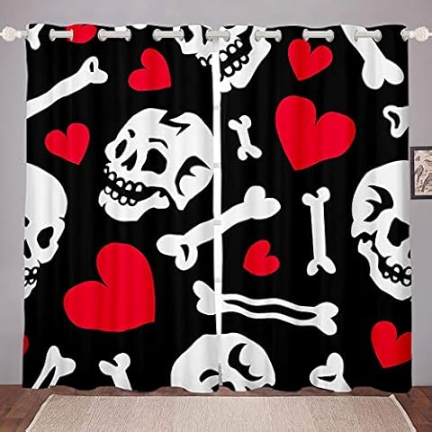 Loussiesd Patrón de Calavera Drapes Halloween Themed Cortina Paneles Cover