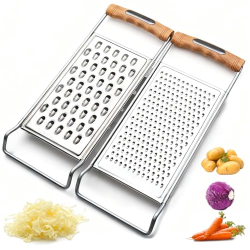 2 Pack Cheese Grater Handheld,Stainless Steel Zester Set Of 2, Kitchen Flat Handheld Grater For Potato, Vegetable Chocolate, Spices,Carrot, Butter,Parmesan Cheese（Coarse Grater&Fine Grater）