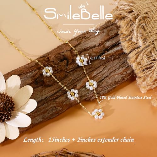 SmileBelle Pearl Necklaces, Daisy Pearls Choker for Women's Pearl Strand Necklaces as Silver and Gold Choker for Teens, Silver Daisy Birthday Gifts 3 Pearls White Necklace as Prom Bridesmaid gifts - Image 4