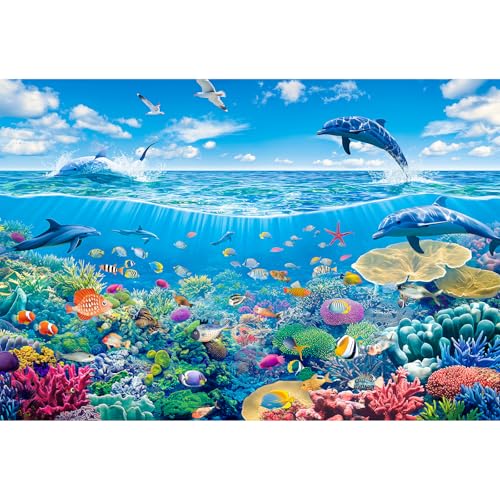 (38x26cm)CHengQiSM 1000ピース ジグソーパズル マイクロピース 魚群 小魚 イルカ サンゴ 海底世界 パズル 1000 風景 大人 海 動物 レジャー ゆったり おしゃれ インテリア プレゼント
