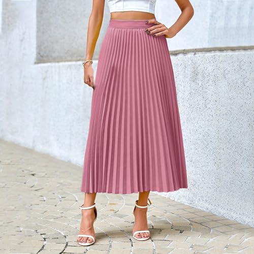 Pleated Midi Skirts for Women Fashion Aline Long High Elastic Waisted Summer Flowy Chiffon Swing Skirt4