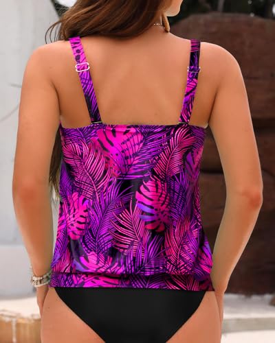 Image of Yonique Womens Blouson Tankini Top No Bottom Loose Fit Swim Top Modest Tank Top