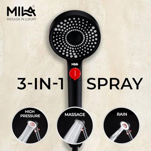 Image of Mila Flowflex 3-Function Hand Shower with Filter | Rain, Massage & High Pressure Modes | Ergonomic Design with Double Sided Water Outlet | Includes Hose (1.5m) , Bracket & Installation Kit (90*120mm)