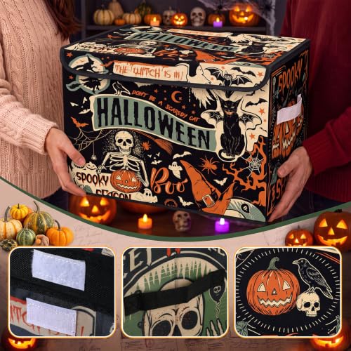 Image of Briwooody Vintage Halloween Storage Bin with Lid and Carrying Handle
