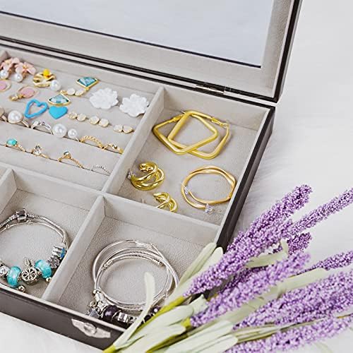 ProCase Jewelry Display Box with See-through Glass Cover, Jewelry Storage Tray Organiser Case for Earings Bracelets, Rings, Watches Black