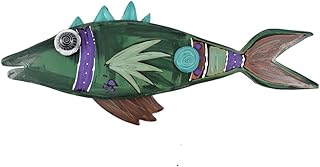 Modern Artisans Hand-Painted Carved Wood Whimsical Fish Wall Sculpture, 17" (Green Version)