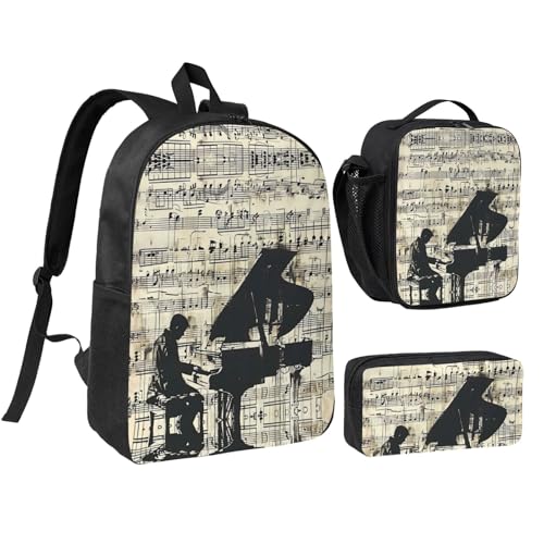 Sac à dos 3 en 1 scolaire partitions de musique avec trousse noire