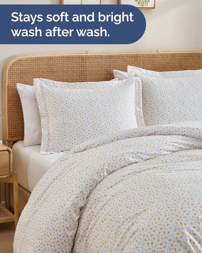 Image of Duvet Cover King Size - Floral Duvet Cover Set - 3 Piece - Little Blooms | Soft Floral Duvet Cover 104 x 90 with 2 Pillow Shams, Comfy Floral Bedding Set, Hotel Luxury with Zipper Closures & Ties