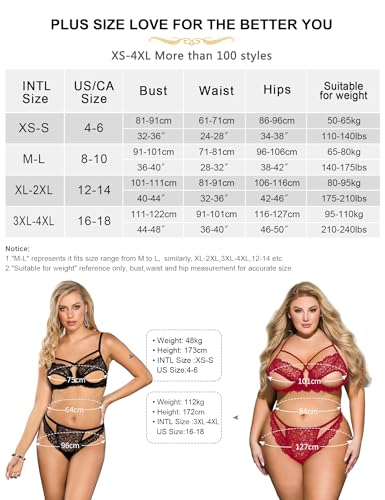 Women’s Plus Size Lingerie Set Sexy Underwear and Panty Set Underwire Bra and Thong Set Hollow Out Outtifs Adjustable XS-4XL3