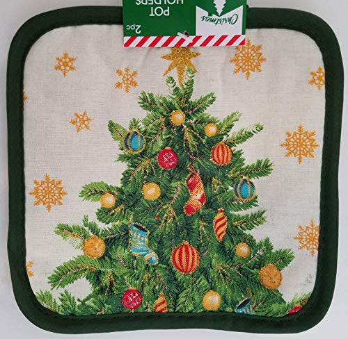 Christmas Linen ‘Seasons Greetings’ Pot Holders, Oven Mitts, Towels Christmas Trees, Select Item(s) (Pot Holders)