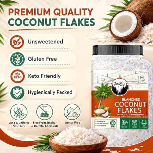 Image of Forest Found Unsweetened Coconut Flakes (400g) | Pure Nariyal Burada for Ladoo, Barfi & Baking | Desiccated Coconut Powder for Macaroons, Cookies & Cakes | Rich in Vitamin E & Healthy Fats |Shredded Coconut