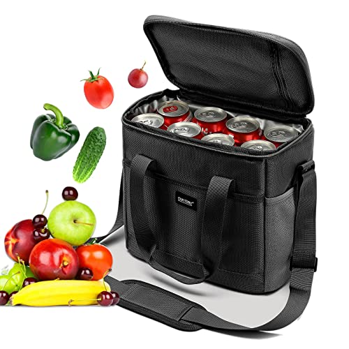 Lunch Bag For Women & Men, Adult Insulated Lunch Box Large 15L Picnic Time Lunch Bag With Adjustable Shoulder Strap,Leakproof 16 Can Cooler Bag With Side Pockets And Water Bottle Holder,Black #TOP15
