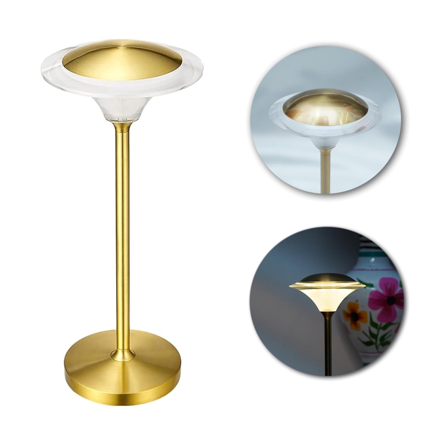 KEIKEN Table Lamp, Battery Powered, Wireless Mushroom Lamp with 3 Brightness, Rechargeable Night Light for Bedroom, Office, Restaurant, Reading (Gold) (Table LEMP - (4))-picture-19