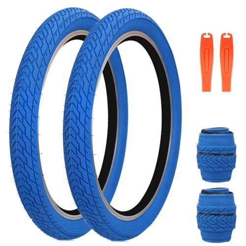 ZUKKA 20 x 2.35 Bike Tire 1/2 Pack 20 inch x 2.35 BMX Bike Tire Folding Replacement Tire for MTB Mountain Bike, BMX Bicycle Commuter Bike (Blue, 2 Tires+2 Levers)