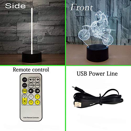 Aidool Night Lights for Kids Motocross Lamp 3D Night Light Bedside Lamp 7 Colors Changing with Remote Control Birthday Gifts for Boys Girls Kids Baby - Thumbnail 4