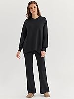 Vista 2 de LILLUSORY Conjunto de 2 piezas para mujer, sudadera de punto de gran tamaño, pantalones de pierna ancha, conjunto de descanso