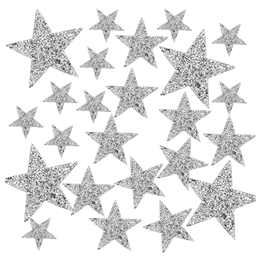 flicken zum aufbügeln jeans,Kinder und Erwachsene 8 wocpvm 24 Stück Silber Aufbügler Strass Bügelbilder Glitzer Patches Aufnäher Applikation Zum Aufbügeln für Kleidung, Jeans, Rucksack, Hut, Taschen, Schuhe, DIY, 8/6/4 cm